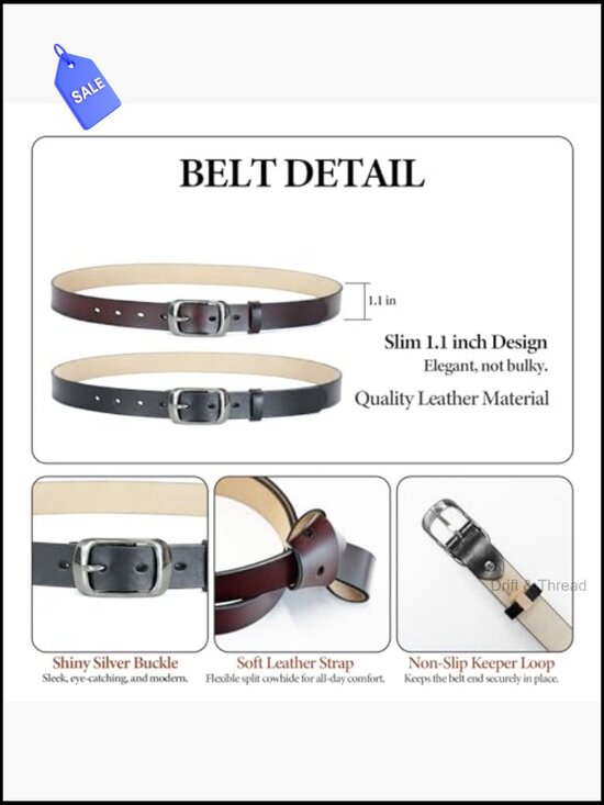 2 Pack Women\'s Genuine Leather Belts with Pin Buckle for Jeans main image 5